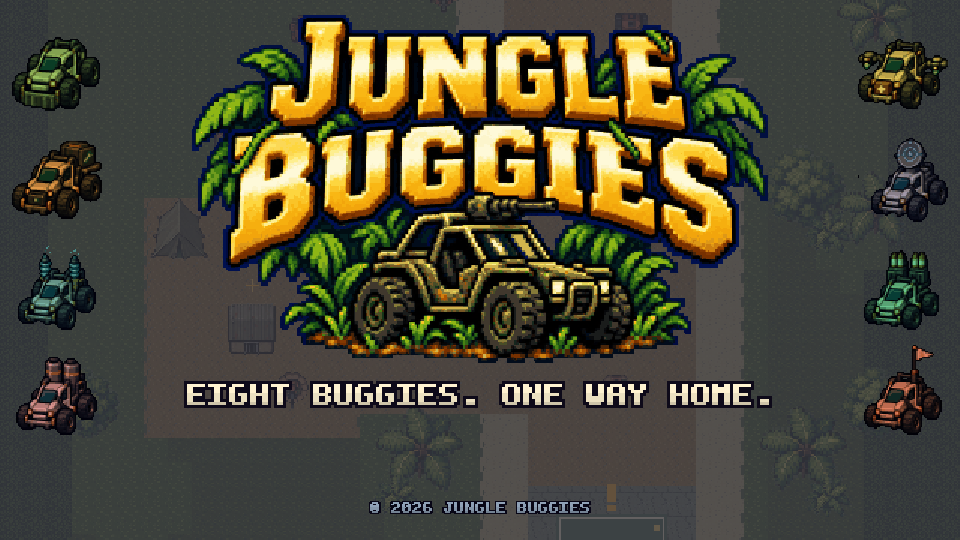 Jungle Buggies pixel-art cartridge title screen.